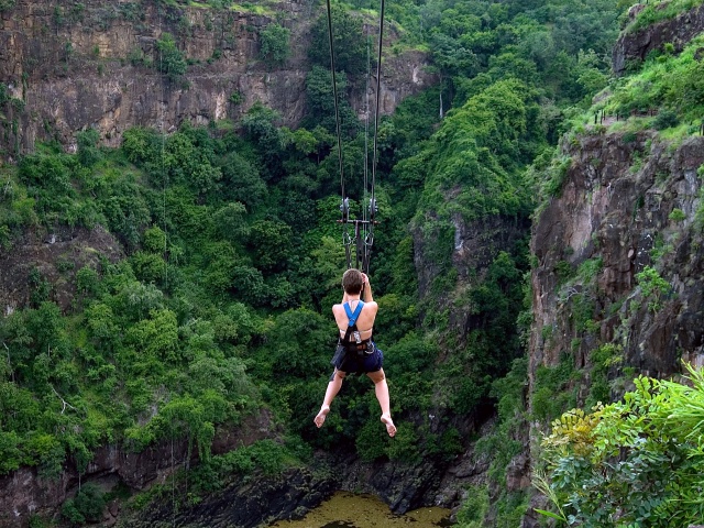 The Foofie Slide or Zip Line over the Zambezi River gorge in Victoria Falls, Zimbabwe
